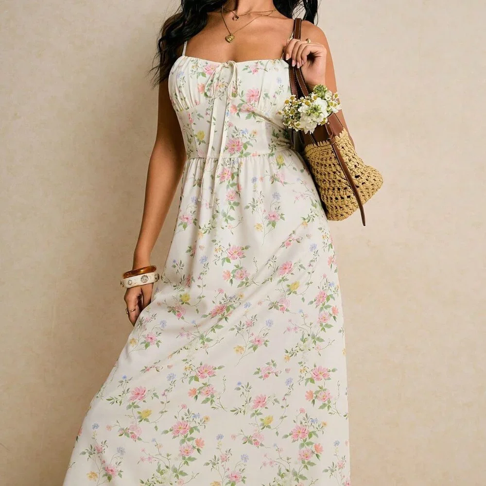 Multicolor Boho Women's Smocked Midi Sundress - Picture 6 of 8